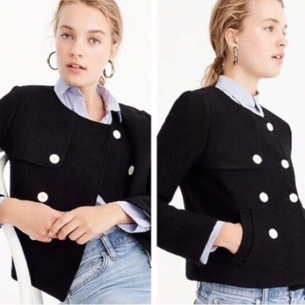 J.Crew Cropped Jacket in Boiled Wool Black NEW